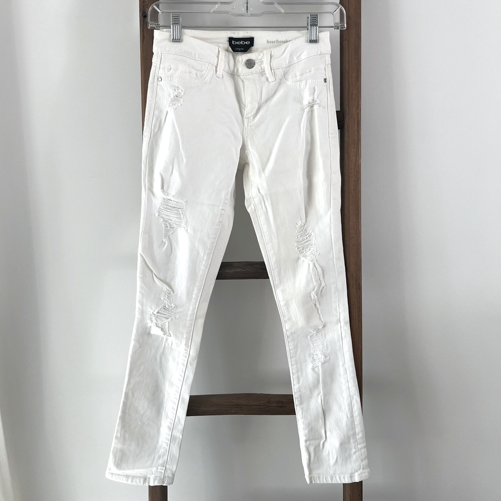 Bebe HeartBreaker low rise distressed Skinny Jeans